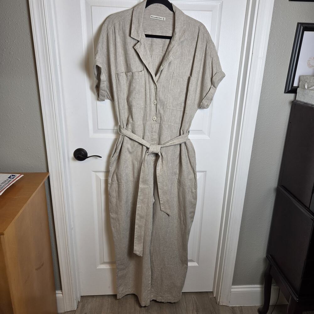 Abercrombie & Fitch Jumpsuit XL Cream Linen Short Sleeve Boilersuit Utility